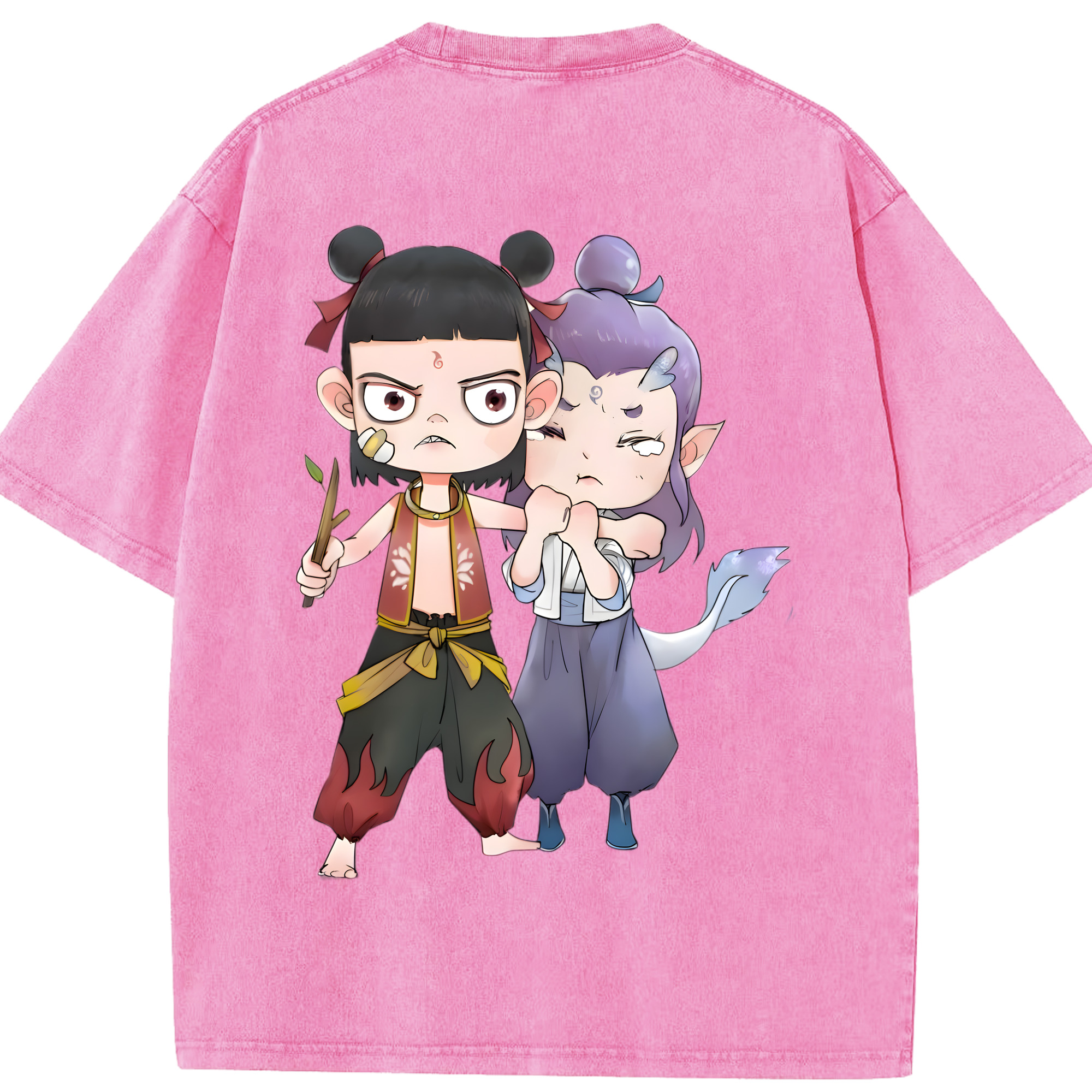 （画像用） Ne Zha 2 ナタ 魔童の大暴れ 綿100% ヴィンテージ風 半袖Tシャツ（背面プリント）